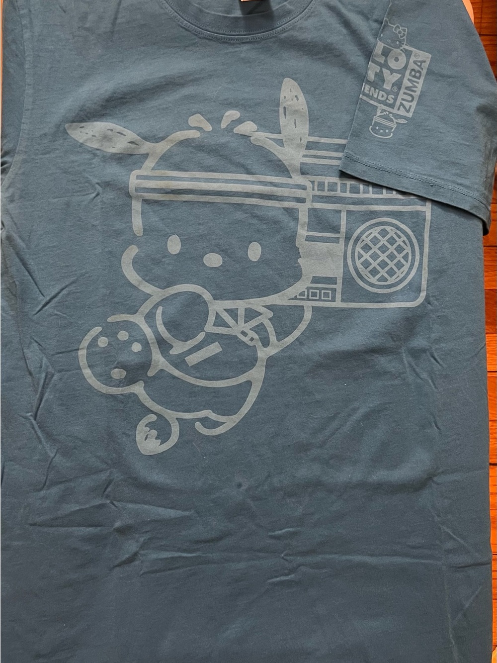 Hello Kitty Blue Graphic Short Sleeve Tee with Light Gray Print